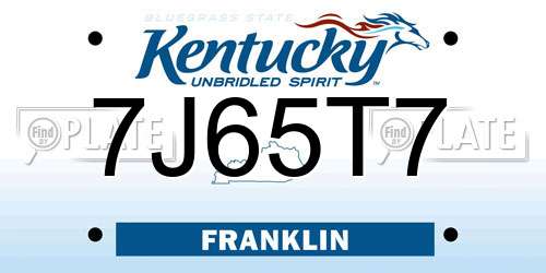 7J65T7 Kentucky License Plate