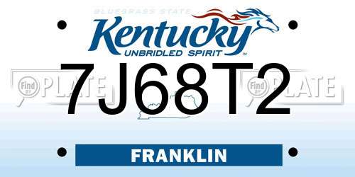 7J68T2 Kentucky License Plate