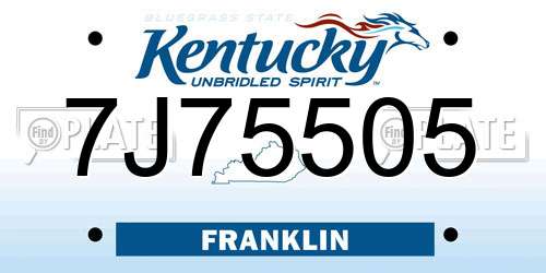 7J75505 Kentucky License Plate