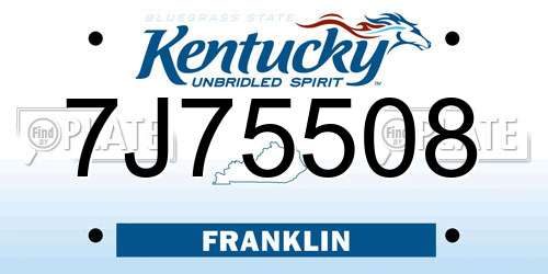 7J75508 Kentucky License Plate