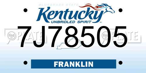 7J78505 Kentucky License Plate
