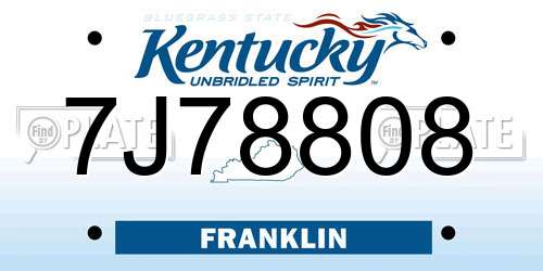 7J78808 Kentucky License Plate