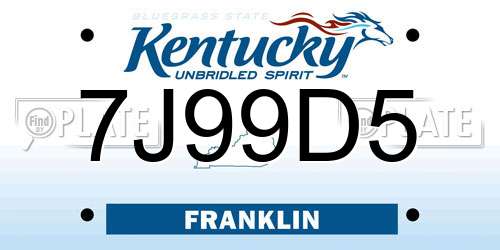 7J99D5 Kentucky License Plate