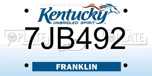 7JB492 Kentucky License Plate