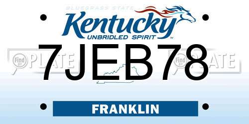 7JEB78 Kentucky License Plate