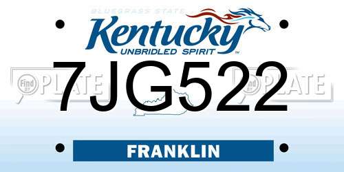 7JG522 Kentucky License Plate