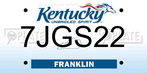 7JGS22 Kentucky License Plate