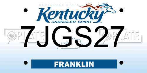 7JGS27 Kentucky License Plate