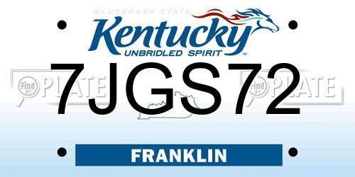 7JGS72 Kentucky License Plate