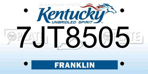 7JT8505 Kentucky License Plate