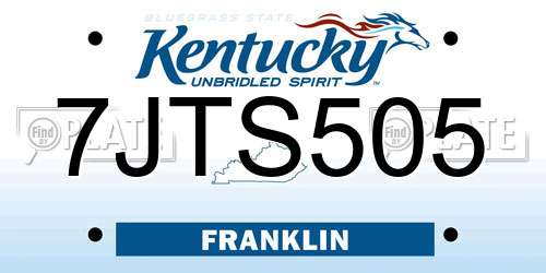 7JTS505 Kentucky License Plate