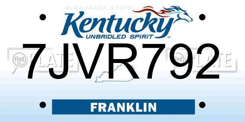 7JVR792 Kentucky License Plate