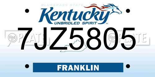 7JZ5805 Kentucky License Plate