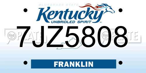 7JZ5808 Kentucky License Plate