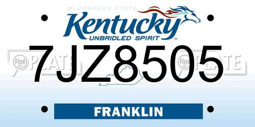 7JZ8505 Kentucky License Plate