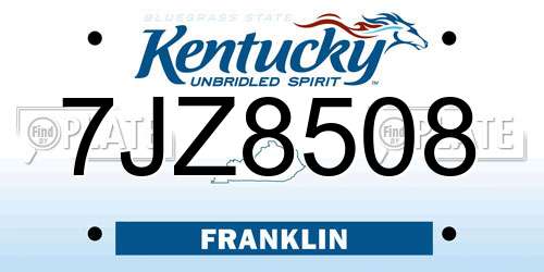 7JZ8508 Kentucky License Plate
