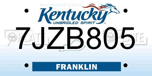 7JZB805 Kentucky License Plate