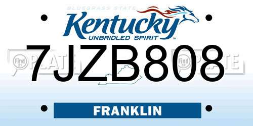 7JZB808 Kentucky License Plate