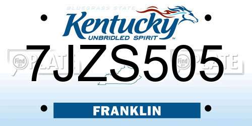 7JZS505 Kentucky License Plate