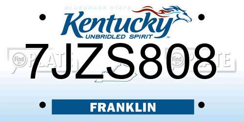 7JZS808 Kentucky License Plate