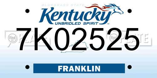7K02525 Kentucky License Plate