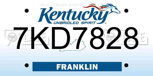 7KD7828 Kentucky License Plate
