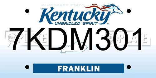 7KDM301 Kentucky License Plate
