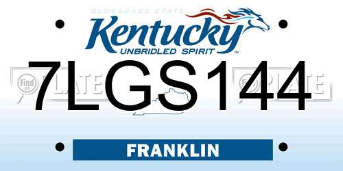 7LGS144 Kentucky License Plate