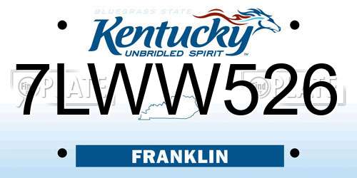 7LWW526 Kentucky License Plate