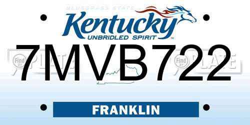 7MVB722 Kentucky License Plate