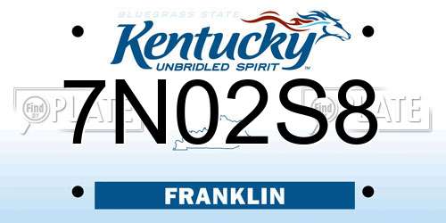 7N02S8 Kentucky License Plate