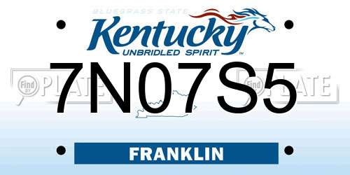 7N07S5 Kentucky License Plate