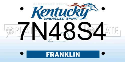 7N48S4 Kentucky License Plate
