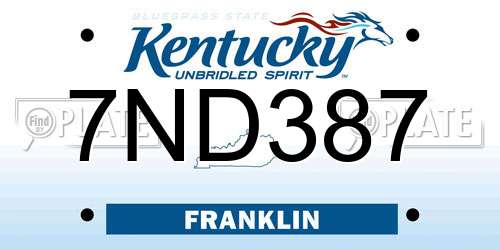 7ND387 Kentucky License Plate