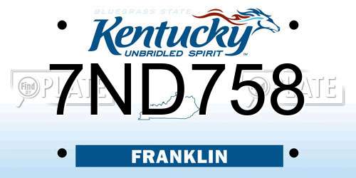 7ND758 Kentucky License Plate
