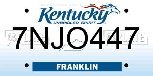 7NJO447 Kentucky License Plate