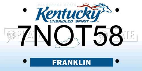 7NOT58 Kentucky License Plate