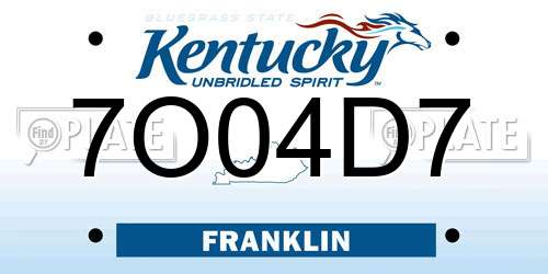 7O04D7 Kentucky License Plate