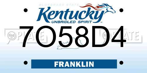 7O58D4 Kentucky License Plate