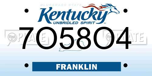 7O58O4 Kentucky License Plate