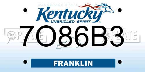 7O86B3 Kentucky License Plate