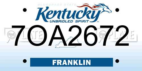 7OA2672 Kentucky License Plate