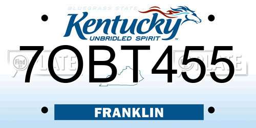 7OBT455 Kentucky License Plate