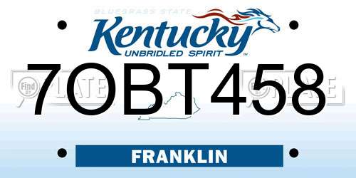 7OBT458 Kentucky License Plate