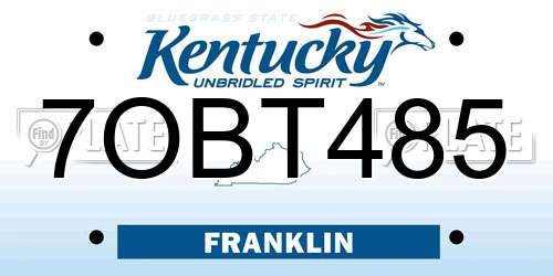 7OBT485 Kentucky License Plate
