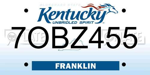 7OBZ455 Kentucky License Plate