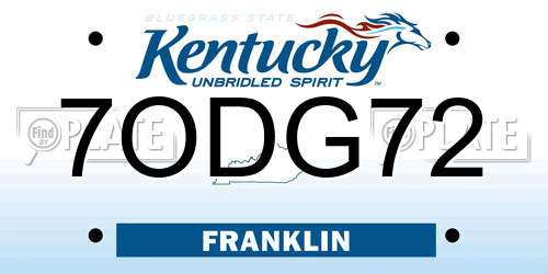 7ODG72 Kentucky License Plate
