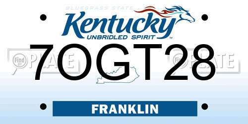 7OGT28 Kentucky License Plate