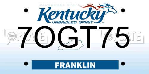 7OGT75 Kentucky License Plate