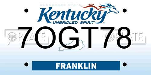 7OGT78 Kentucky License Plate